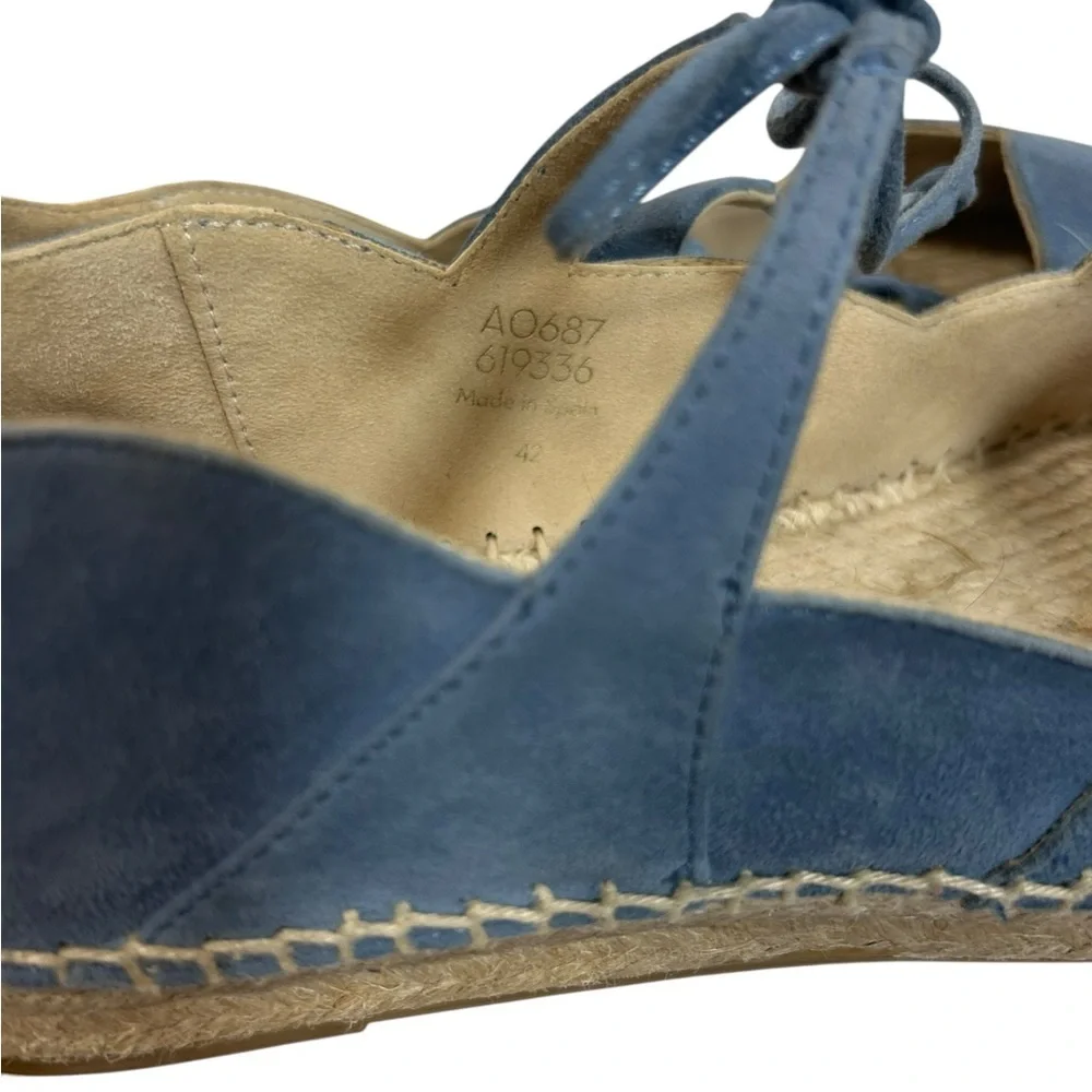 Boden Blue Suede Scalloped Tie Up Isabella Espadrilles Flats Size 42 / US 10.5